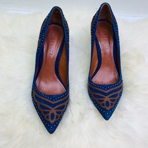 Schutz Suede Leather Embossed Pumps